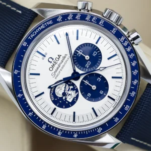 Omega Speedmaster Snoopy 50th Anniversary silver dial front view