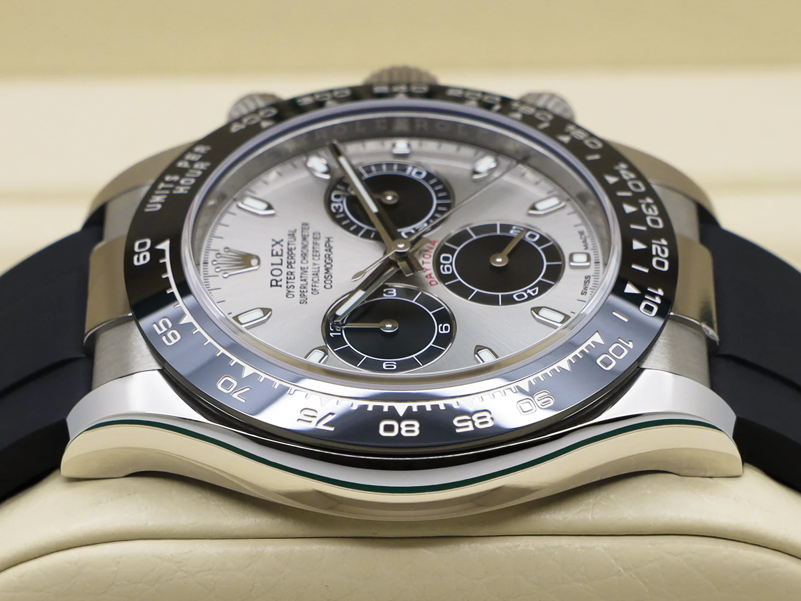 Rolex Daytona 116519LN “Ghost” 40mm White Gold Oysterflex Grey Dial – 2023 Full Set 6 Rolex Daytona 116519LN crown detail