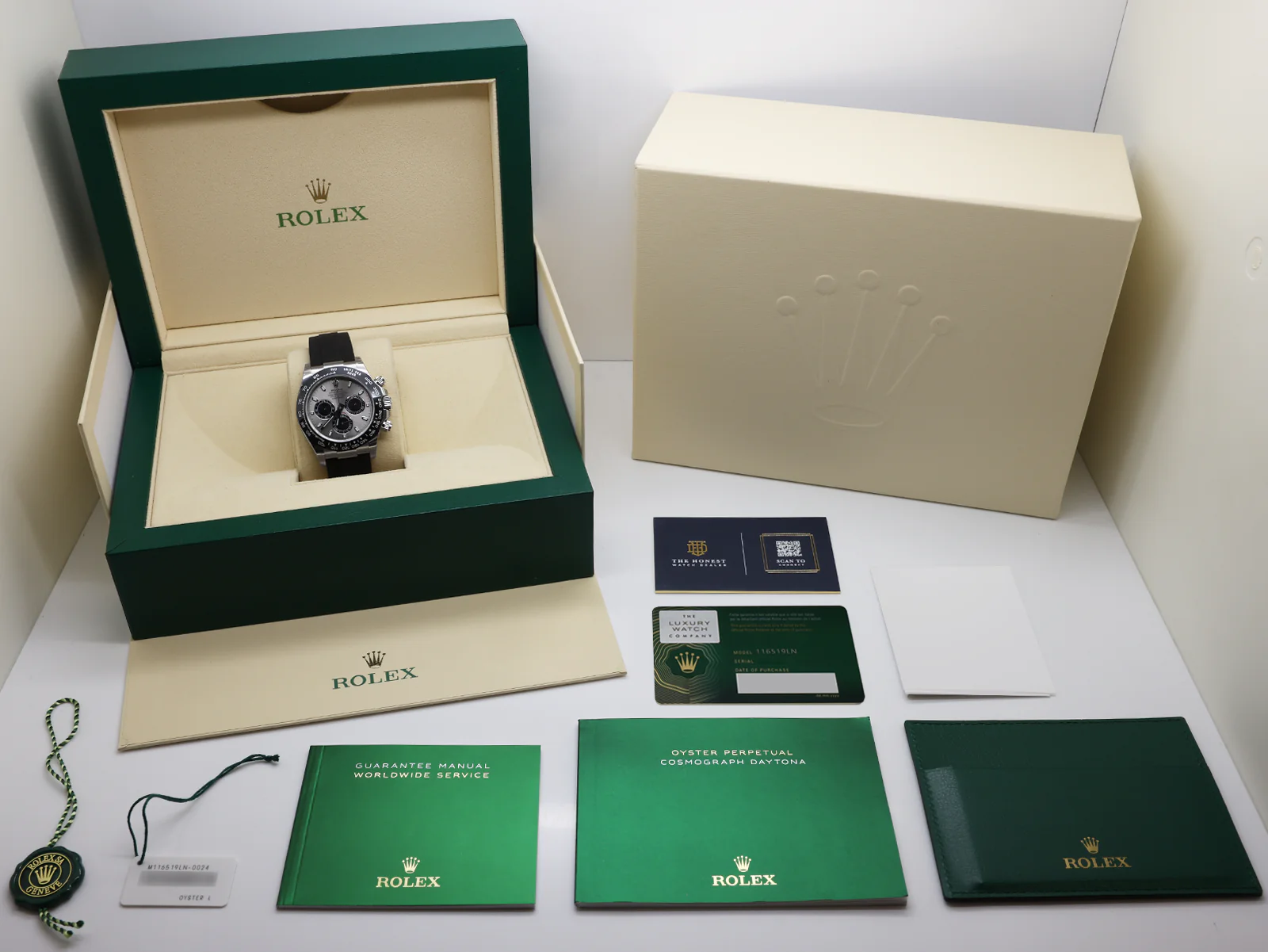 Rolex Daytona 116519LN “Ghost” 40mm White Gold Oysterflex Grey Dial – 2023 Full Set 4 Rolex Daytona 116519LN white gold case side
