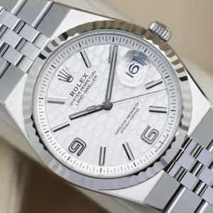 Rolex Land-Dweller 127234 white honeycomb dial front view