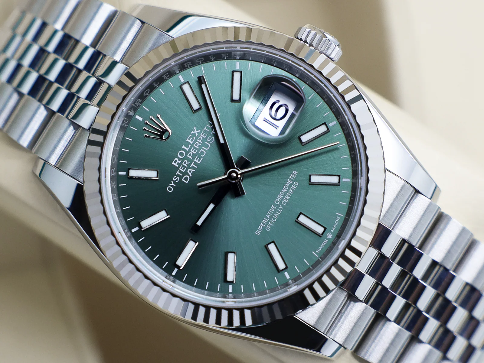 Rolex Datejust 126234 mint green dial front view