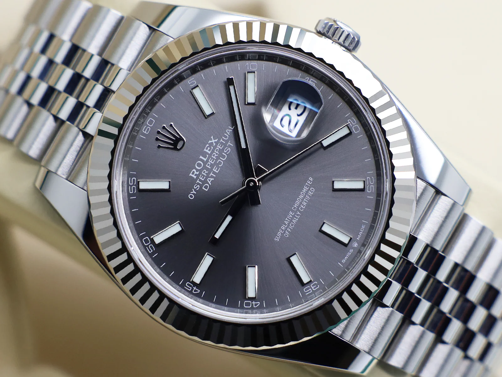 Rolex Land-Dweller 127234 36mm Stainless Steel White Honeycomb Dial – Unworn 2026 Box & Papers 3 Rolex Land Dweller 127234 white honeycomb dial front view
