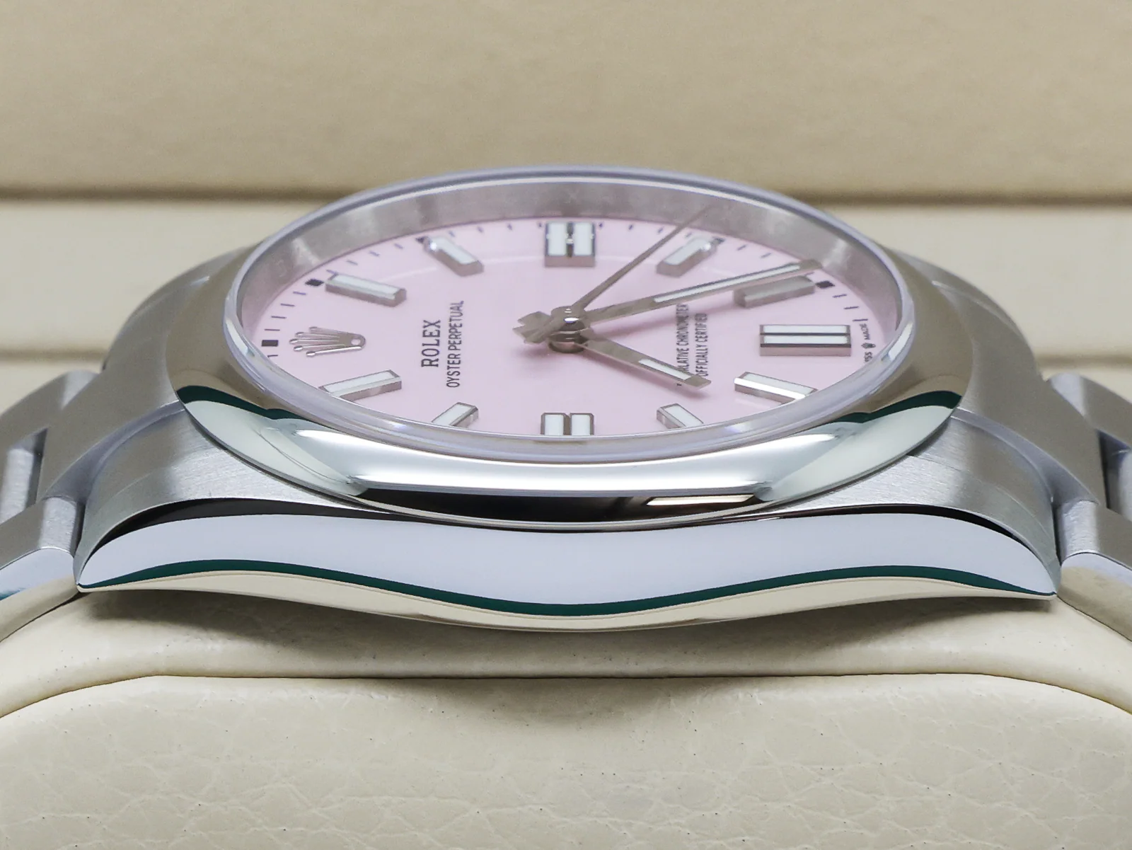 Rolex Oyster Perpetual 41 Candy Pink Dial 134300 Stainless Steel – Unworn 2026 Box & Papers 4 Rolex Oyster Perpetual crown detail