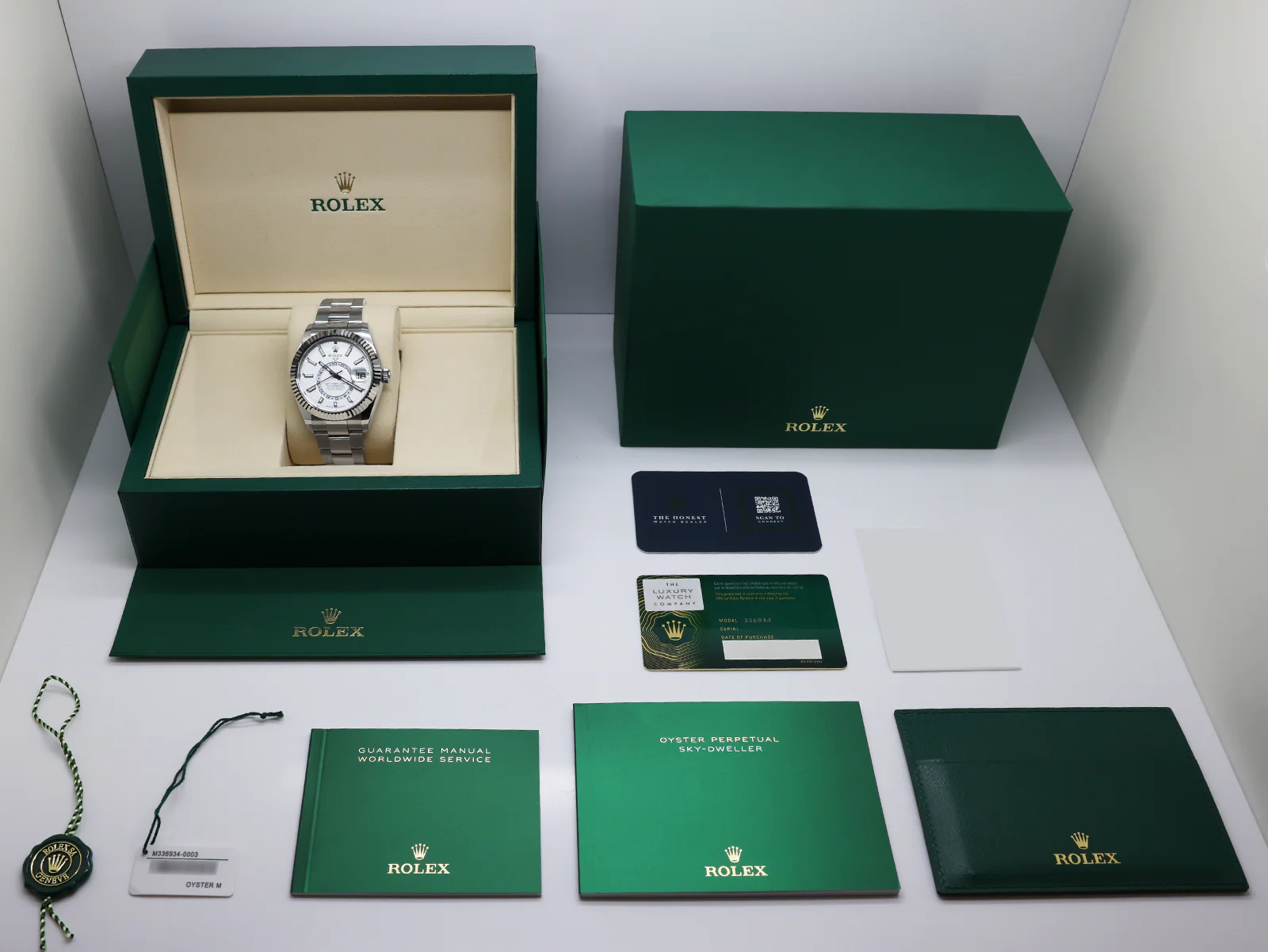 Rolex Sky-Dweller 42mm 336934 White Dial Stainless Steel & White Gold – Warranty 2025 Box & Papers 10 Rolex Sky-Dweller 336934 angled view