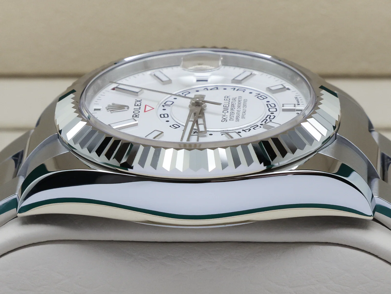 Rolex Sky-Dweller 42mm 336934 White Dial Stainless Steel & White Gold – Warranty 2025 Box & Papers 5 Rolex Sky-Dweller crown detail