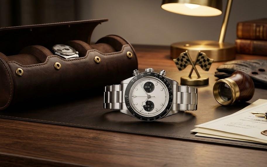 Panda Black Bay Chrono review on a luxury collector desk