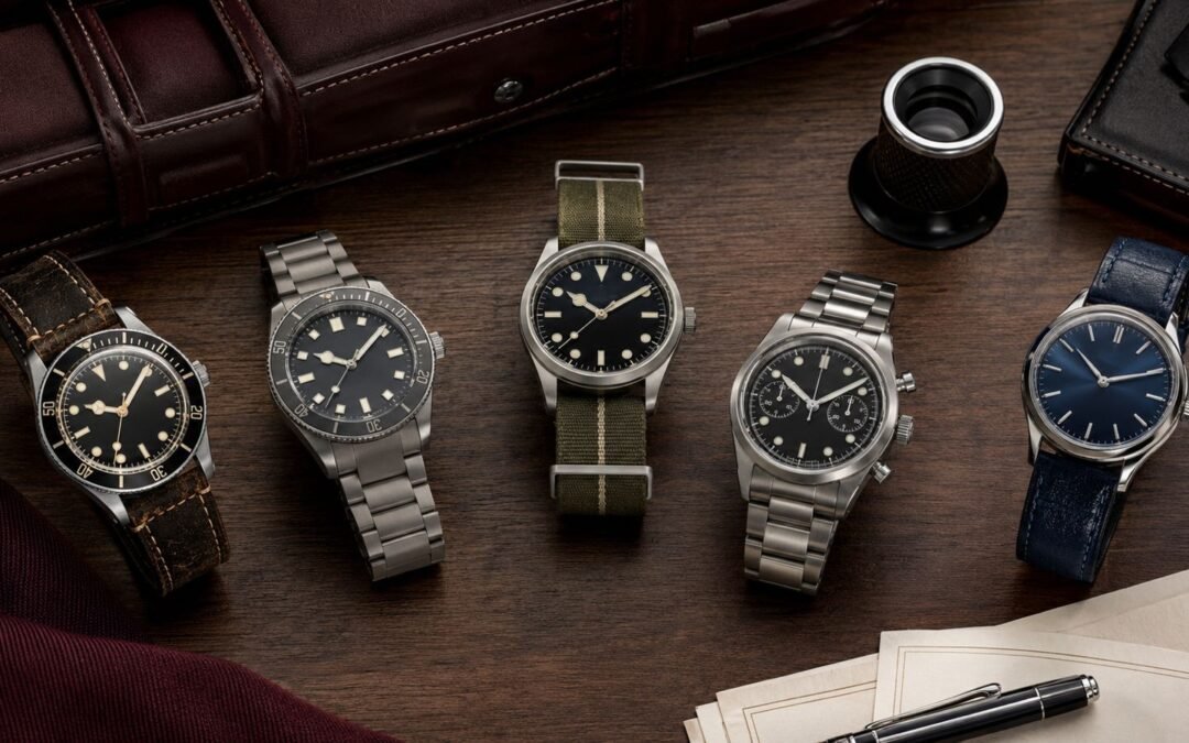 Tudor buying guide with luxury Swiss watches on a collector desk